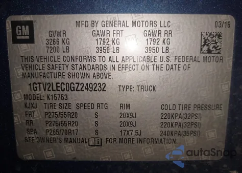 2016 GMC Sierra 1500 from USA, damaged, VIN 1GTV2LEC0GZ249232